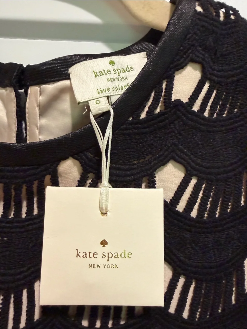 like New kate spade Black Scalloped Crochet Overlay Short Sleeve Top Medium